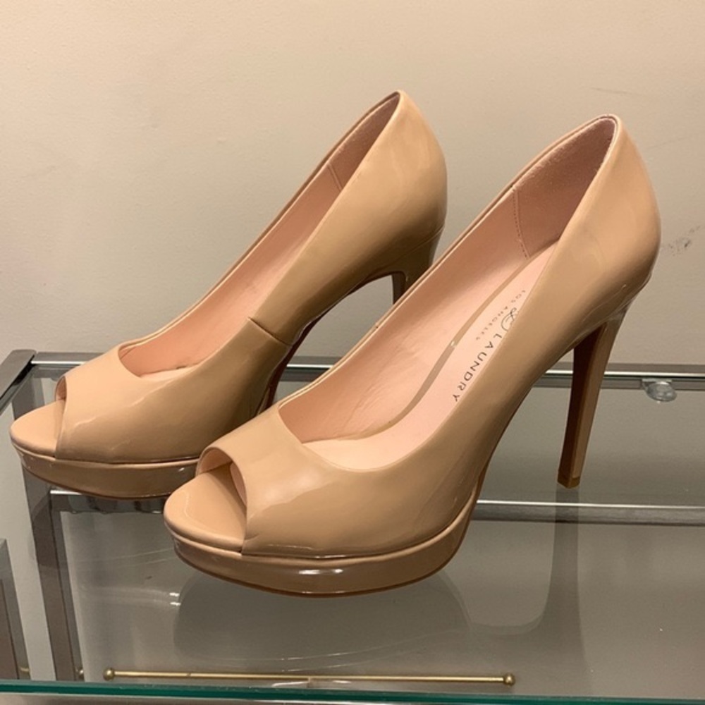 Chinese Laundry Nude Patent Leather Platform Open-toe Heels
